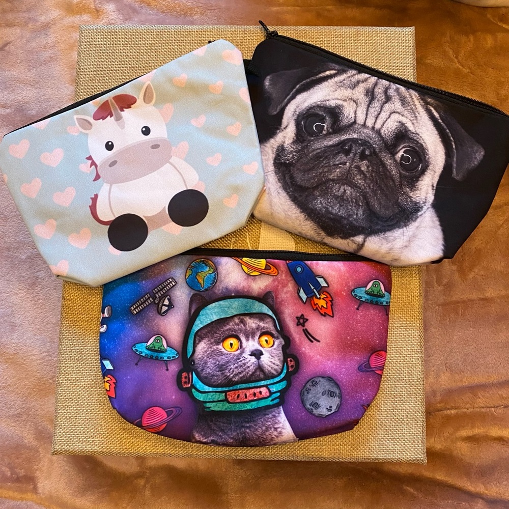 Lot of 3 small makeup zipper bags
